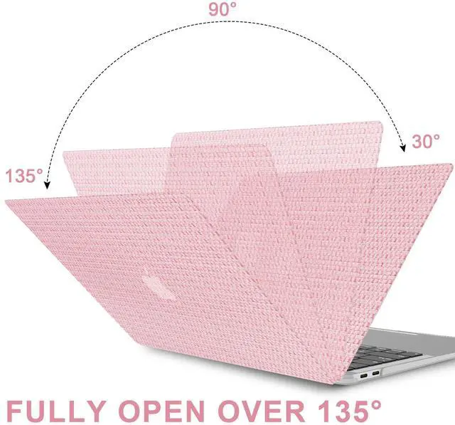 Alt view image 4 of 5 - iPAPA Compatible with MacBook Air 13 inch Case 2022 2021 2020 2019 2018 Release M1 A2337 A1932 A2179 Touch ID, Elegant Woven Leather Hard Shell+ Keyboard Cover for MacBook Air 13.3 inch Case, Pink