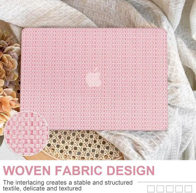 Alt view image 2 of 5 - iPAPA Compatible with MacBook Air 13 inch Case 2022 2021 2020 2019 2018 Release M1 A2337 A1932 A2179 Touch ID, Elegant Woven Leather Hard Shell+ Keyboard Cover for MacBook Air 13.3 inch Case, Pink