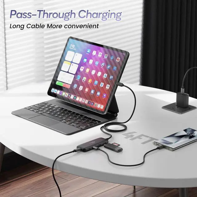 Alt view image 5 of 5 - Qeefun USB C Hub 10Gbps, 4 Ports USB-C 3.2 Data Splitter, USB 3.2 Gen 2 Adapter with 100W Power Charging Port, USBC Extender for iPad Pro, iPhone 15, MacBook Air/Pro M2 M1, PC, Laptops and More