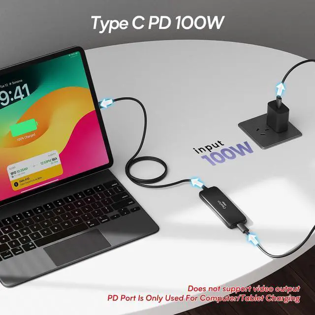 Alt view image 4 of 5 - Qeefun USB C Hub 10Gbps, 4 Ports USB-C 3.2 Data Splitter, USB 3.2 Gen 2 Adapter with 100W Power Charging Port, USBC Extender for iPad Pro, iPhone 15, MacBook Air/Pro M2 M1, PC, Laptops and More