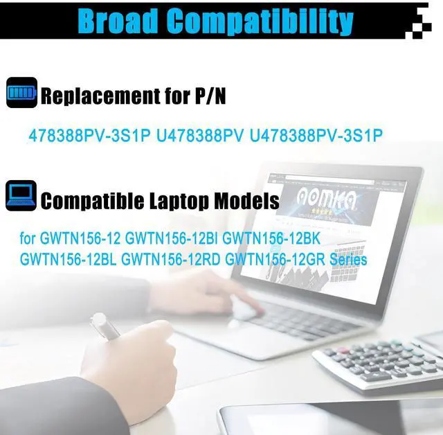 Alt view image 3 of 5 - AOMKA 478388PV-3S1P Laptop Battery Replacement for GWTN156-12 GWTN156-12BI GWTN156-12BK GWTN156-12BL GWTN156-12RD GWTN156-12GR Series U478388PV 11.4V 57Wh