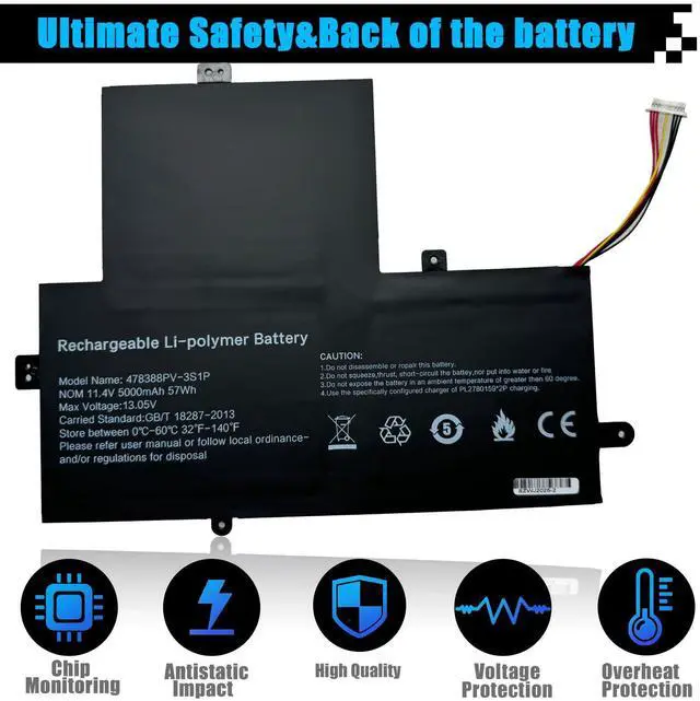 Alt view image 4 of 5 - AOMKA 478388PV-3S1P Laptop Battery Replacement for GWTN156-12 GWTN156-12BI GWTN156-12BK GWTN156-12BL GWTN156-12RD GWTN156-12GR Series U478388PV 11.4V 57Wh