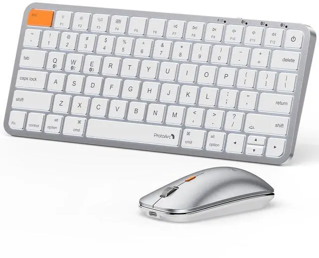 Main image of ProtoArc Backlit Compact Bluetooth Keyboard and Mouse for Mac, KM90-A Multi-Device Wireless Keyboard Mouse for Mac, Quiet and Rechargeable, for MacBook Pro/Air, iPad - White Silver