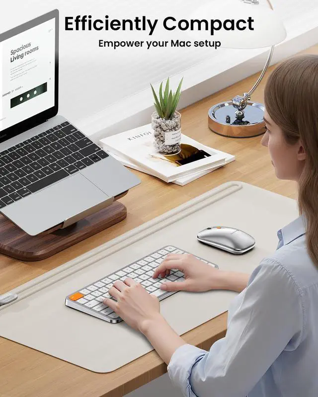 Alt view image 2 of 5 - ProtoArc Backlit Compact Bluetooth Keyboard and Mouse for Mac, KM90-A Multi-Device Wireless Keyboard Mouse for Mac, Quiet and Rechargeable, for MacBook Pro/Air, iPad - White Silver