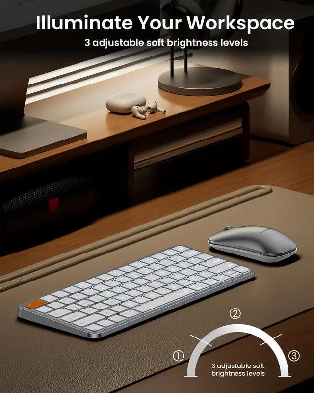 Alt view image 3 of 5 - ProtoArc Backlit Compact Bluetooth Keyboard and Mouse for Mac, KM90-A Multi-Device Wireless Keyboard Mouse for Mac, Quiet and Rechargeable, for MacBook Pro/Air, iPad - White Silver