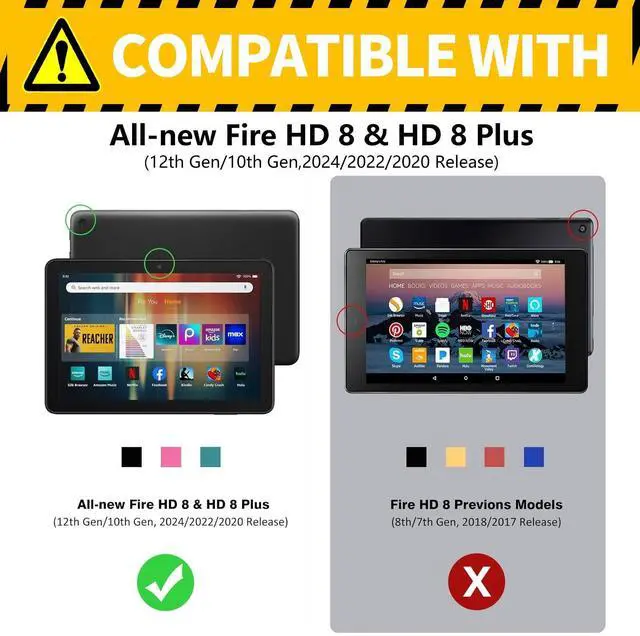 Alt view image 2 of 5 - Slim Case for Amazon Kindle Fire HD 8 & 8 Plus Tablet (12th/10th Generation, 2024/2022/2020 Release) 8" PU Leather Adjustable Stand Smart Cover with Auto Sleep/Wake, Japanese Pink Cherry Blossom