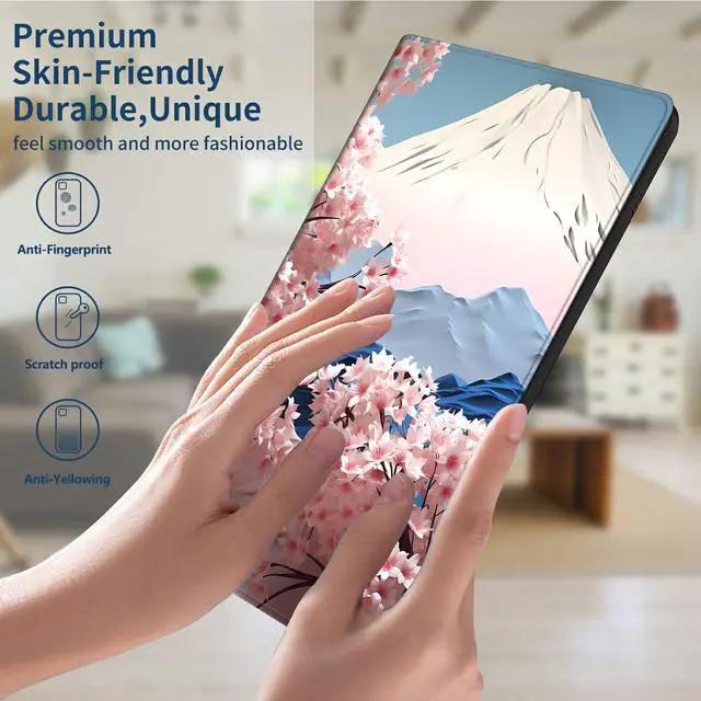 Alt view image 4 of 5 - Slim Case for Amazon Kindle Fire HD 8 & 8 Plus Tablet (12th/10th Generation, 2024/2022/2020 Release) 8" PU Leather Adjustable Stand Smart Cover with Auto Sleep/Wake, Japanese Pink Cherry Blossom