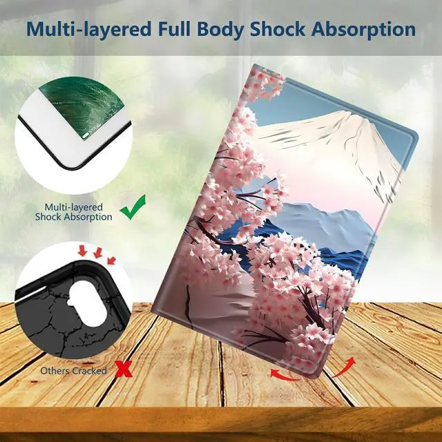 Alt view image 5 of 5 - Slim Case for Amazon Kindle Fire HD 8 & 8 Plus Tablet (12th/10th Generation, 2024/2022/2020 Release) 8" PU Leather Adjustable Stand Smart Cover with Auto Sleep/Wake, Japanese Pink Cherry Blossom