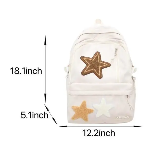 Alt view image 3 of 5 - MININAI Y2k Backpack with Kawaii Pendant Aesthetic Star Backpack Cute Preppy Laptop Book Bag Back to College Supplie (Black,One Size)