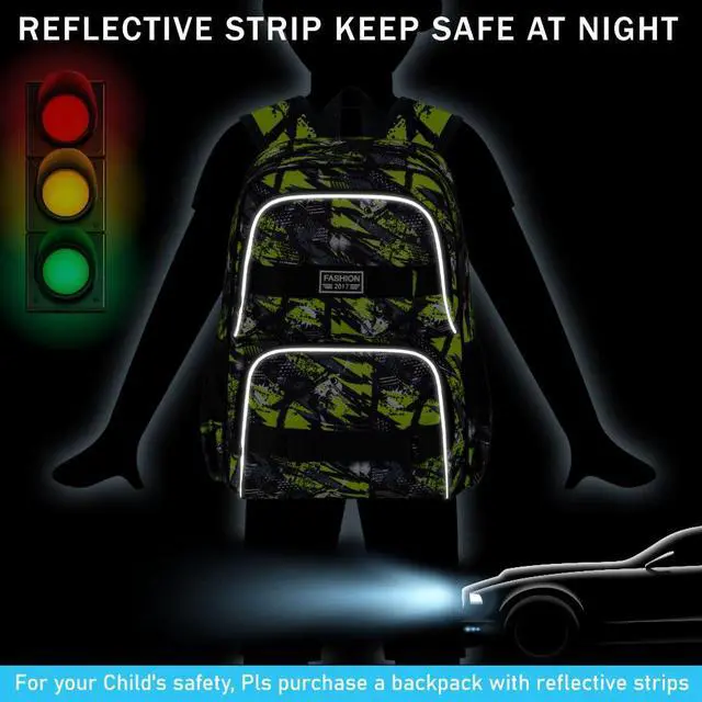 Alt view image 3 of 5 - 3Pcs Boys Backpack, 17 Inches School Bookbag with Lunch Box, Graffiti Laptop Backpacks Set for Teens College Students(Green)