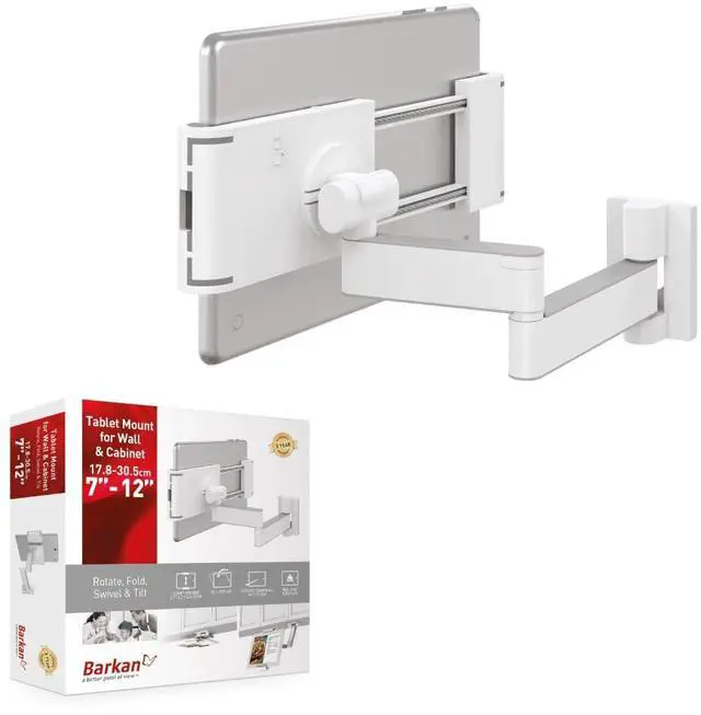 Main image of Barkan 7-12 inch Full Motion - 4 Movement Tablet Mount for Wall & Cabinet 3 lbs White Firm Tablet Clamp 360 Degree Rotation