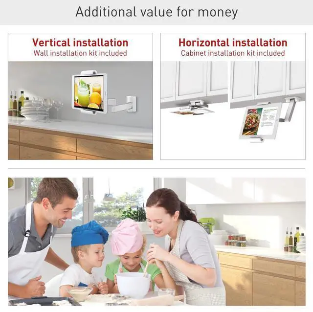 Alt view image 4 of 5 - Barkan 7-12 inch Full Motion - 4 Movement Tablet Mount for Wall & Cabinet 3 lbs White Firm Tablet Clamp 360 Degree Rotation