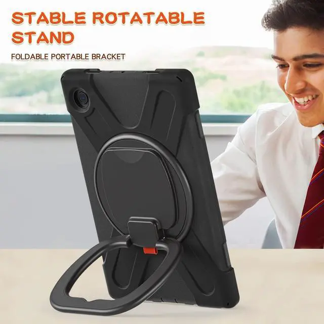 Alt view image 2 of 5 - PboyiqiS Case for Galaxy Tab A8 10.5" 2022 (SM-X200/ X205/ X207), Heavy Duty Protective Case with 360 Degree Swivel Stand&Hand Strap&Shoulder Strap (Black)