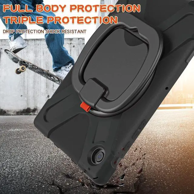 Alt view image 5 of 5 - PboyiqiS Case for Galaxy Tab A8 10.5" 2022 (SM-X200/ X205/ X207), Heavy Duty Protective Case with 360 Degree Swivel Stand&Hand Strap&Shoulder Strap (Black)