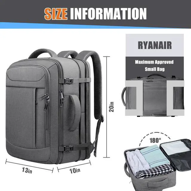 Alt view image 2 of 5 - JARWAM Carry On Backpack, Travel Laptop Backpack, Expandable 40-50L Large Luggage TSA Flight Approved Anti-Theft Laptop Bag, Sturdy 17 Inch TSA Friendly Water Resistant Business Bag for Men, Grey