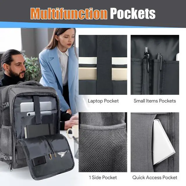 Alt view image 4 of 5 - JARWAM Carry On Backpack, Travel Laptop Backpack, Expandable 40-50L Large Luggage TSA Flight Approved Anti-Theft Laptop Bag, Sturdy 17 Inch TSA Friendly Water Resistant Business Bag for Men, Grey