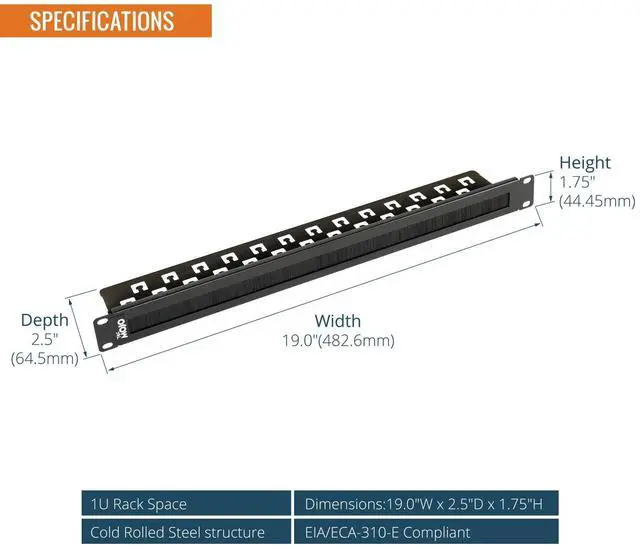 Alt view image 2 of 5 - 1U 2 Pack Brush Panel, Brush Strip Plate for Cable Entry&Management, Server Rack Cable Organizer with Tidy Brush for 19in Network Rack/Server Rack/Cabinet Enclosure, Black