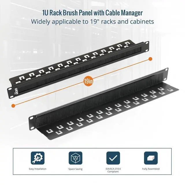 Alt view image 3 of 5 - 1U 2 Pack Brush Panel, Brush Strip Plate for Cable Entry&Management, Server Rack Cable Organizer with Tidy Brush for 19in Network Rack/Server Rack/Cabinet Enclosure, Black