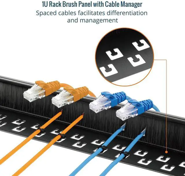Alt view image 4 of 5 - 1U 2 Pack Brush Panel, Brush Strip Plate for Cable Entry&Management, Server Rack Cable Organizer with Tidy Brush for 19in Network Rack/Server Rack/Cabinet Enclosure, Black