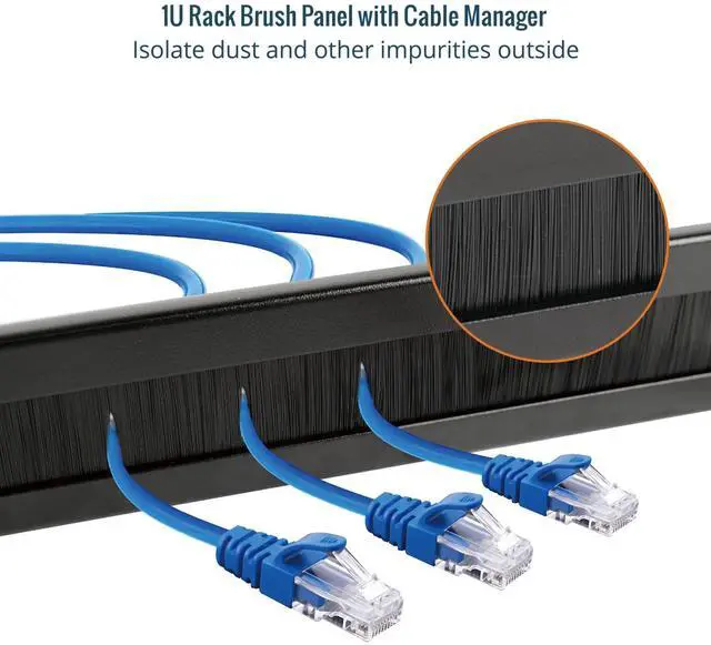 Alt view image 5 of 5 - 1U 2 Pack Brush Panel, Brush Strip Plate for Cable Entry&Management, Server Rack Cable Organizer with Tidy Brush for 19in Network Rack/Server Rack/Cabinet Enclosure, Black