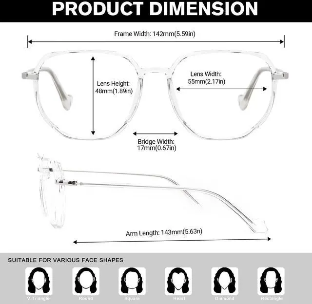 Alt view image 5 of 5 - Zeelool Blue Light Blocking Glasses, Geometric Glasses Frame for Women Eyeglasses with Clear Lenses Anti Eyestrain & UV from Computer/TV/Phone ZJGP438242-02B