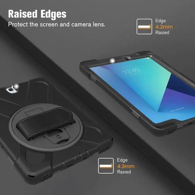 Alt view image 5 of 5 - AOOCSHEY for Samsung Galaxy Tab S3 Case 9.7 inch 2017 SM-T820 T825 T827, Heavy Duty Full Body Shockproof Rugged Drop Protective Cover with 360° Rotating Stand Hand Strap Carrying Shoulder Strap, Black