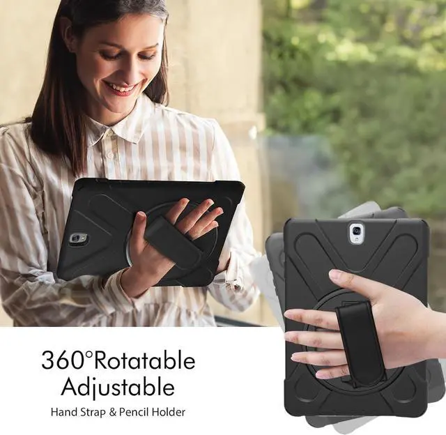 Alt view image 2 of 5 - AOOCSHEY for Samsung Galaxy Tab S3 Case 9.7 inch 2017 SM-T820 T825 T827, Heavy Duty Full Body Shockproof Rugged Drop Protective Cover with 360° Rotating Stand Hand Strap Carrying Shoulder Strap, Black