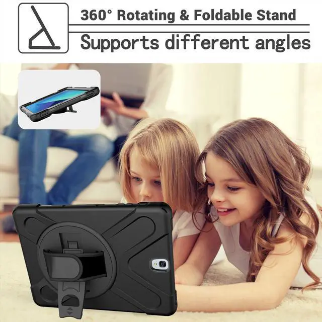 Alt view image 3 of 5 - AOOCSHEY for Samsung Galaxy Tab S3 Case 9.7 inch 2017 SM-T820 T825 T827, Heavy Duty Full Body Shockproof Rugged Drop Protective Cover with 360° Rotating Stand Hand Strap Carrying Shoulder Strap, Black