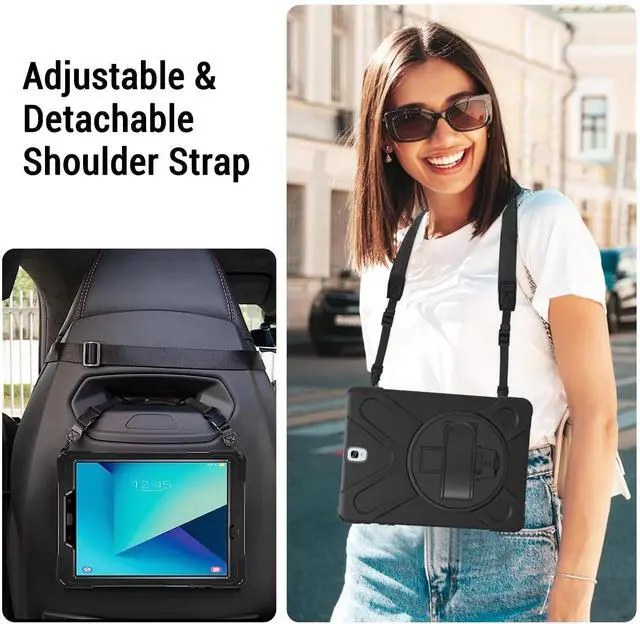 Alt view image 4 of 5 - AOOCSHEY for Samsung Galaxy Tab S3 Case 9.7 inch 2017 SM-T820 T825 T827, Heavy Duty Full Body Shockproof Rugged Drop Protective Cover with 360° Rotating Stand Hand Strap Carrying Shoulder Strap, Black