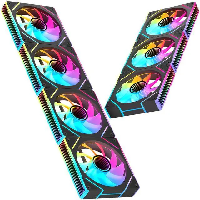 Main image of 7 Pack ARGB Fans, 4 Forward Fan +3 Reverse Fans Intelligent Temperature Control (PWM), Fan Speeds Up to 1550 RPM with 28 LED Lights,120 mm RGB CoolingBlack