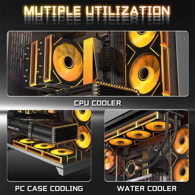 Alt view image 5 of 5 - 7 Pack ARGB Fans, 4 Forward Fan +3 Reverse Fans Intelligent Temperature Control (PWM), Fan Speeds Up to 1550 RPM with 28 LED Lights,120 mm RGB CoolingBlack