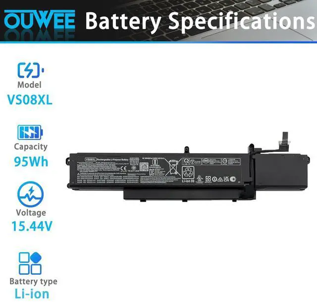 Alt view image 2 of 5 - OUWEE VS08XL Laptop Battery Compatible with HP ZBook Fury 16 G9 Mobile Workstation ZBook Fury 16 G10 Mobile Workstation/Fury 16 G11 Mobile Workstation Series TPN-IB0N TPN-DB1F M85951-171 M85951-271