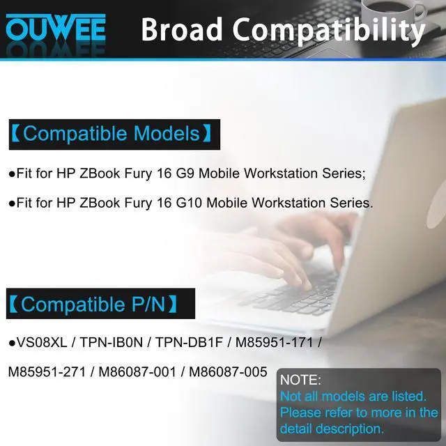 Alt view image 3 of 5 - OUWEE VS08XL Laptop Battery Compatible with HP ZBook Fury 16 G9 Mobile Workstation ZBook Fury 16 G10 Mobile Workstation/Fury 16 G11 Mobile Workstation Series TPN-IB0N TPN-DB1F M85951-171 M85951-271