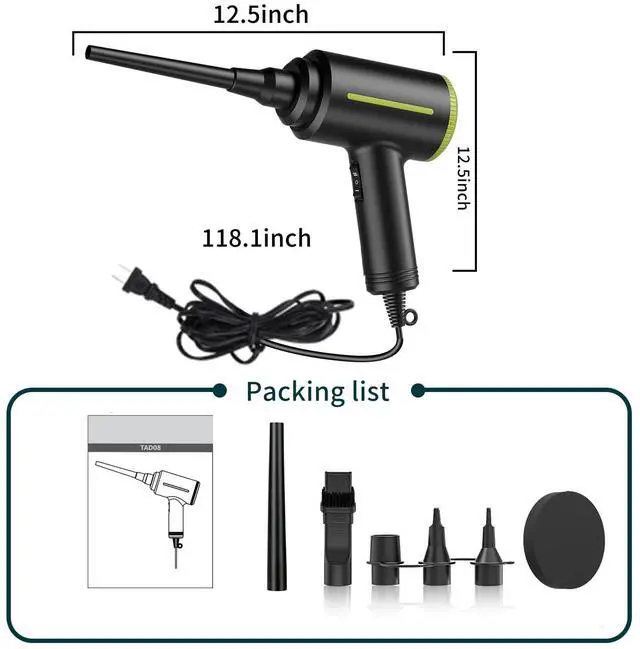 Alt view image 2 of 5 - DOROBEEN Compressed Electric Air Blower, Handheld 500W 40000RPM Powerful Cored Air Duster for Computer Keyboard Electronics Cleaning