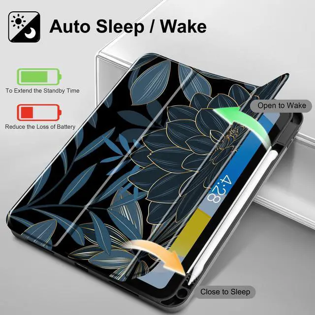 Alt view image 3 of 5 - May Chen Case for M3 iPad Air 13 inch Cover with M2 Chip 2025 2024, Tablet Cases Trifold Stand + Pencil Holder + Auto Wake/Sleep + Soft TPU Protective Stand Back Cover, Dahlia Flower