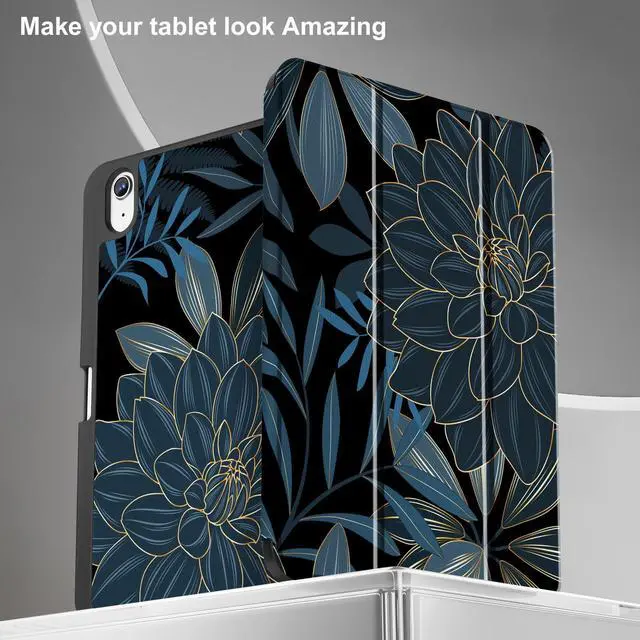 Alt view image 4 of 5 - May Chen Case for M3 iPad Air 13 inch Cover with M2 Chip 2025 2024, Tablet Cases Trifold Stand + Pencil Holder + Auto Wake/Sleep + Soft TPU Protective Stand Back Cover, Dahlia Flower