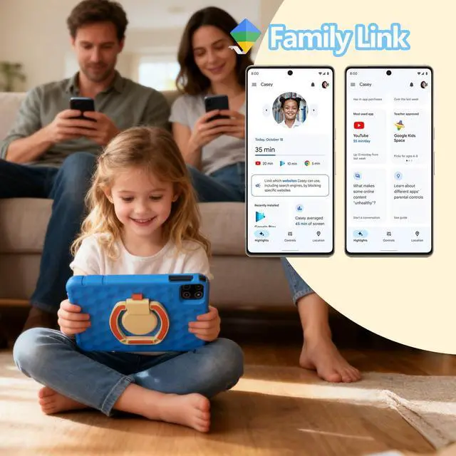 Alt view image 4 of 5 - Iconiotk Android 15 Tablet, 10.1 inch Kids Tablet, Octa-core CPU, 20GB+128GB+1TB Expand Tablets for Kids with Kids Space, Parental Control, 6000mAh Big Battery, HD Touchscreen Display Tableta (Blue)