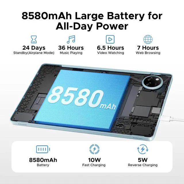 Alt view image 4 of 5 - DOOGEE Tab A9 Pro+ Android 15 Tablet,11 inch Tablet with 90Hz Display,30GB+128GB/2TB TF Octa-Core Gaming Tablets,8580mAh,1080P,Bluetooth 5.0+5G WiFi Tablets,13MP+5MP,Face ID/OTG Blue