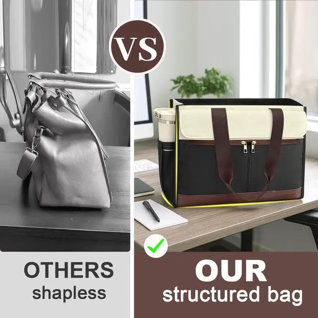 Alt view image 2 of 5 - Laptop Bag for Women - 15.6 Inch Tote Work Bag with Compartments Nurse Teacher Bag Large Waterproof Lightweight Office Handbag(B&W)