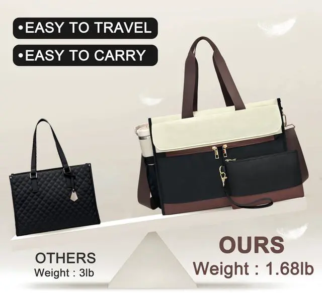 Alt view image 3 of 5 - Laptop Bag for Women - 15.6 Inch Tote Work Bag with Compartments Nurse Teacher Bag Large Waterproof Lightweight Office Handbag(B&W)