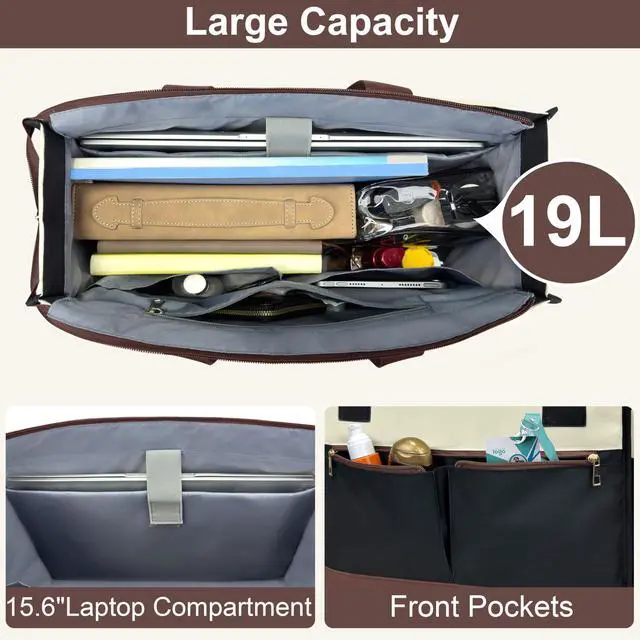 Alt view image 5 of 5 - Laptop Bag for Women - 15.6 Inch Tote Work Bag with Compartments Nurse Teacher Bag Large Waterproof Lightweight Office Handbag(B&W)