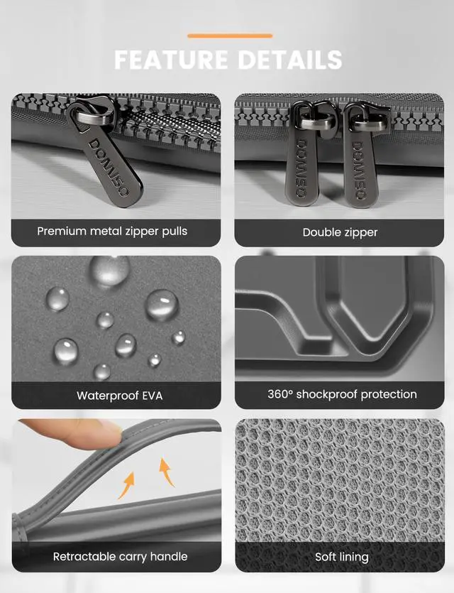 Alt view image 5 of 5 - DOMISO 15.6 inch Laptop Sleeve with Handle Shockproof Waterproof EVA Protective Case for 15.6" Yoga 720 IdeaPad 310 320 ThinkPad T570/Legion 5 Gen 6/HP Envy 15/15.6" Notebooks, Dark Grey