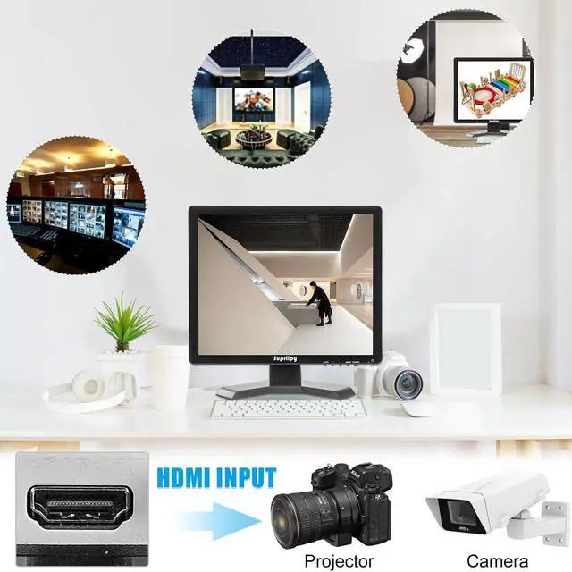 Alt view image 3 of 5 - Suprlipy 15 Inch TFT LCD Security CCTV Monitor 1024x768 4:3 Resolution Color Display Screen Support HDMI/VGA/AV/BNC/MIC USB Ports with Remote Control Built-in LounSpeakers for Home Security Monitor