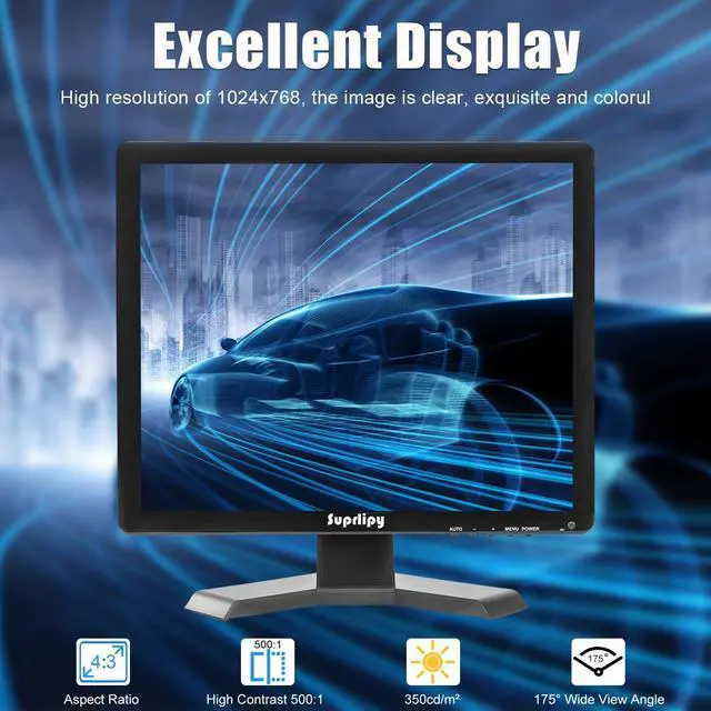 Alt view image 4 of 5 - Suprlipy 15 Inch TFT LCD Security CCTV Monitor 1024x768 4:3 Resolution Color Display Screen Support HDMI/VGA/AV/BNC/MIC USB Ports with Remote Control Built-in LounSpeakers for Home Security Monitor