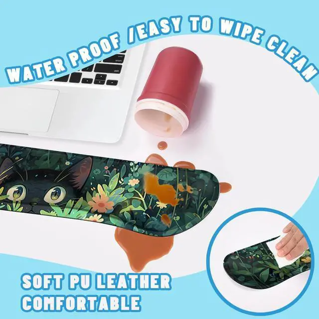 Alt view image 5 of 5 - Curious Cat Mouse Pad Set Cartoon Black Cat Flower Bush Gaming Mousepad 4in1 Desk Mat for Desktop Wrist Support Cup Coaster Set Ergonomic Computer Desk Arm Wrist for Decor Home Office