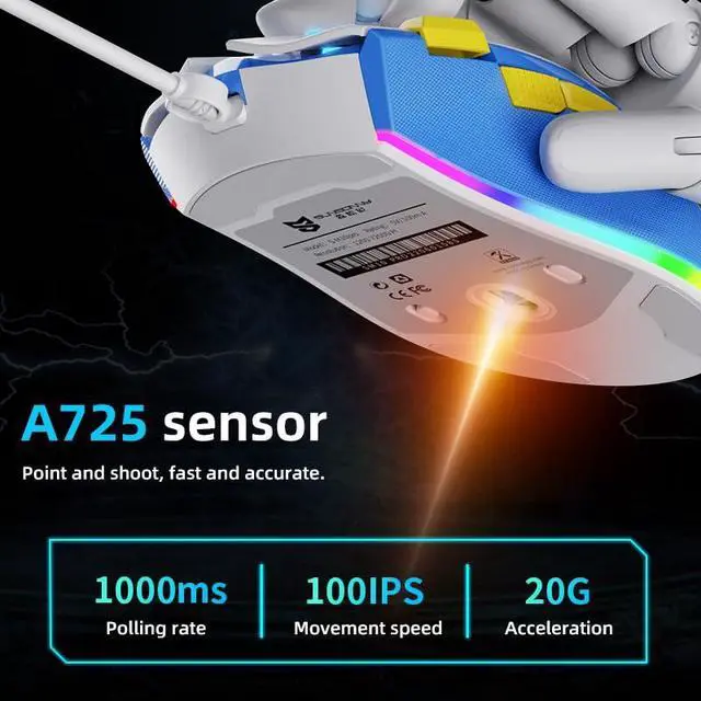 Alt view image 3 of 5 - Ergonomic Gaming Mouse, Wired USB-C, 7200 DPI Plug Play High-Precision Optical Sensor, 8 Programmable Buttons, RGB Backlit, Gaming Mice for PC & Laptop, White