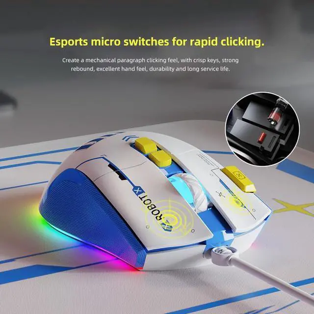 Alt view image 4 of 5 - Ergonomic Gaming Mouse, Wired USB-C, 7200 DPI Plug Play High-Precision Optical Sensor, 8 Programmable Buttons, RGB Backlit, Gaming Mice for PC & Laptop, White