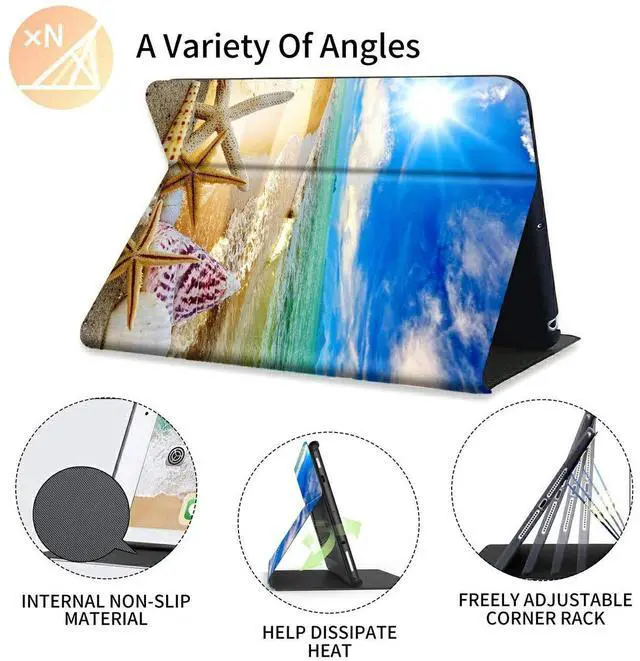 Alt view image 3 of 5 - Case for All Amazon Kindle Fire 7 Tablet (9th/7th/5th Generation, 2019/2017/2015 Version), Multi-Angle Anti Slide Folio Stand Smart Cover for Amazon Kindle Fire 7 inch - Beautiful Beach Seashells