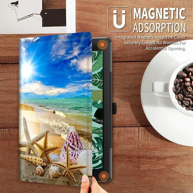 Alt view image 4 of 5 - Case for All Amazon Kindle Fire 7 Tablet (9th/7th/5th Generation, 2019/2017/2015 Version), Multi-Angle Anti Slide Folio Stand Smart Cover for Amazon Kindle Fire 7 inch - Beautiful Beach Seashells