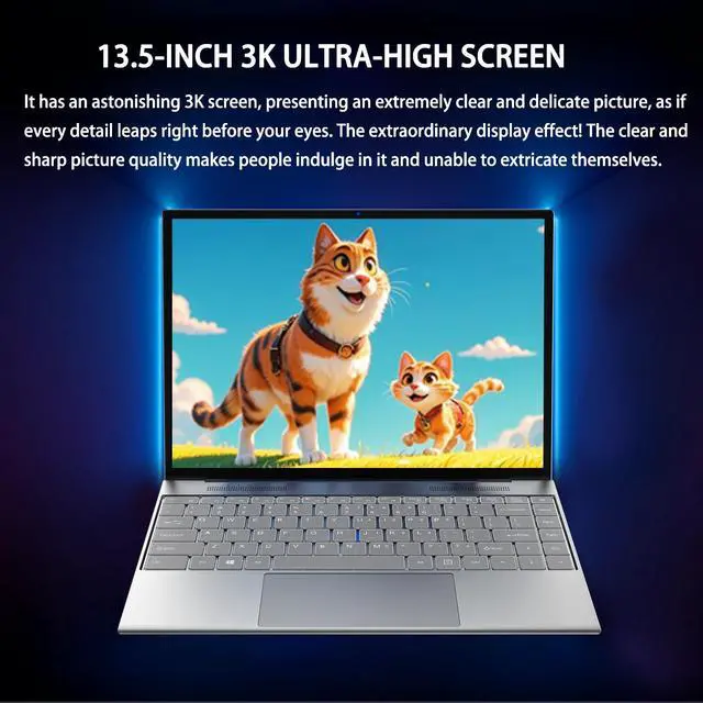 Alt view image 5 of 5 - 13.5-inch Portable Touchscreen Laptop, (16GB RAM, 512GB SSD), 3K (3000×2000) IPS, Pentium quad-core CPU up to 2.64 GHz,9000mAh battery,Mini HDMI interface,USB3.0 interface,dual-band WiFi,webcam